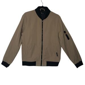 TR‎ Tailored Recreation Premium Bomber Jacket Medium Tan Black Zip Up Casual